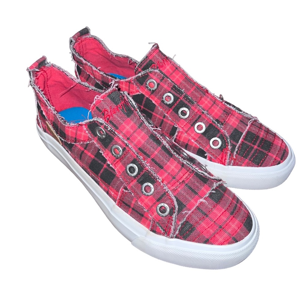 💥6 HR Temp Price Drop💥 Blowfish Malibu Red Grand Canyon Plaid Slip On Sneakers - Picture 6 of 16